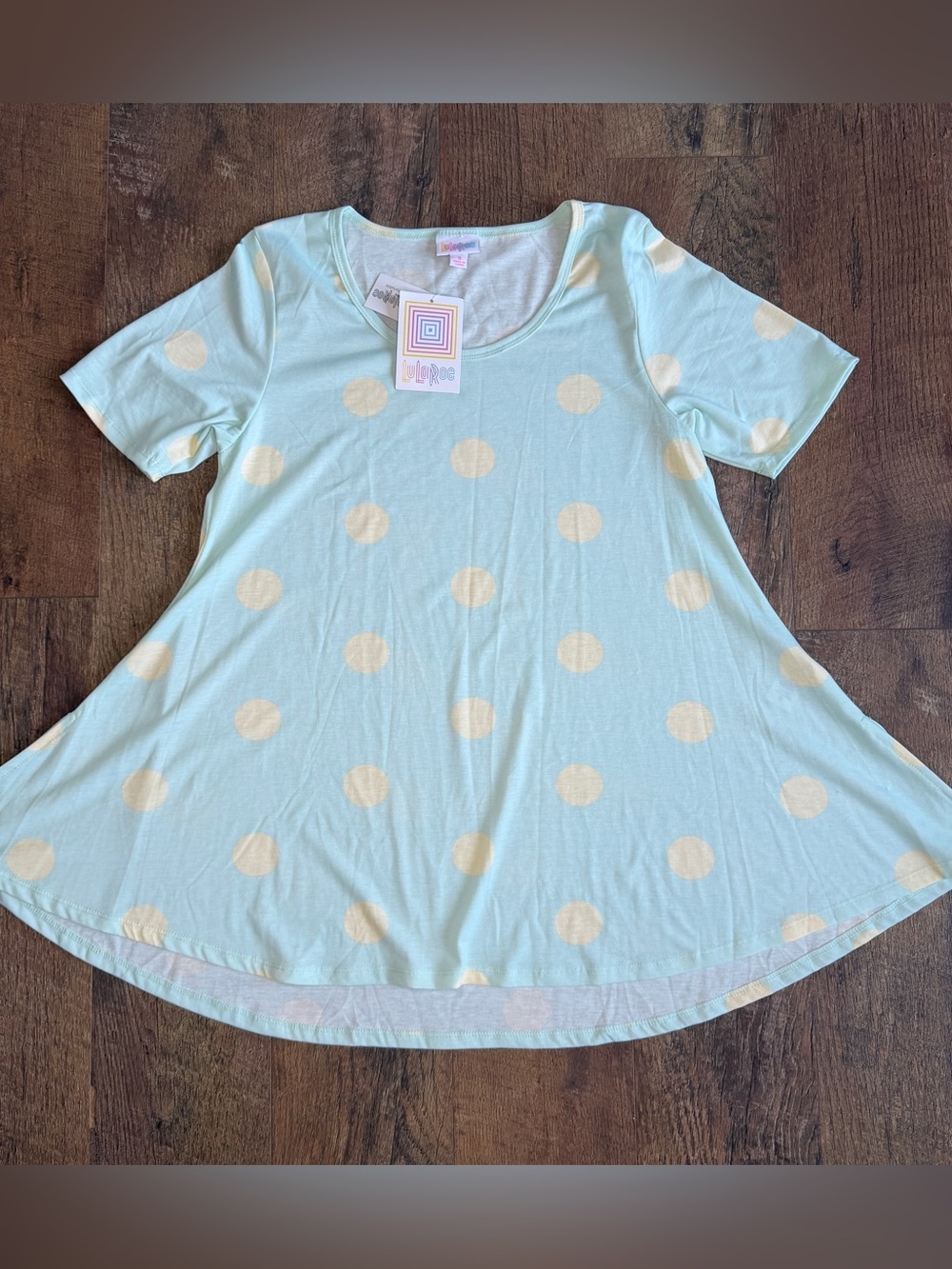 LuLaRoe Perfect T Swing Shape Top Side Slits Mint Yellow Polka Dots Small